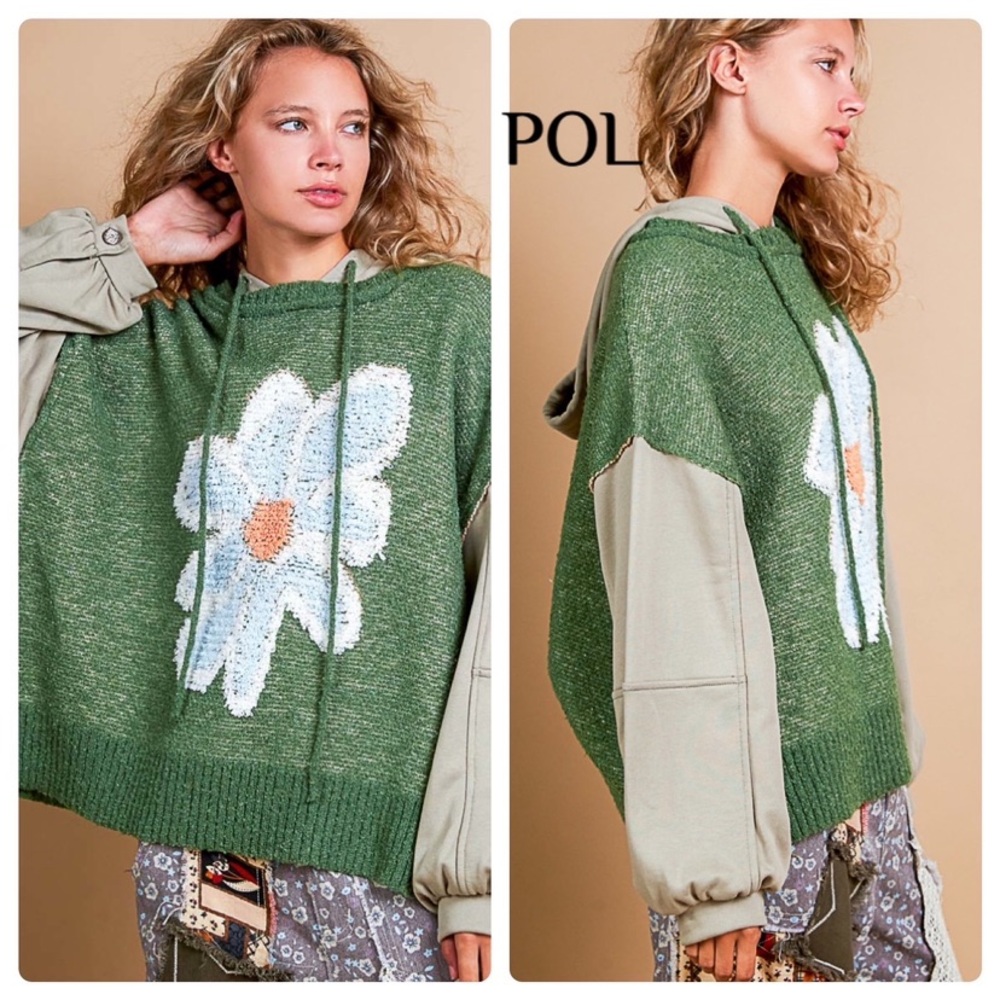 POL Green Floral Sweater